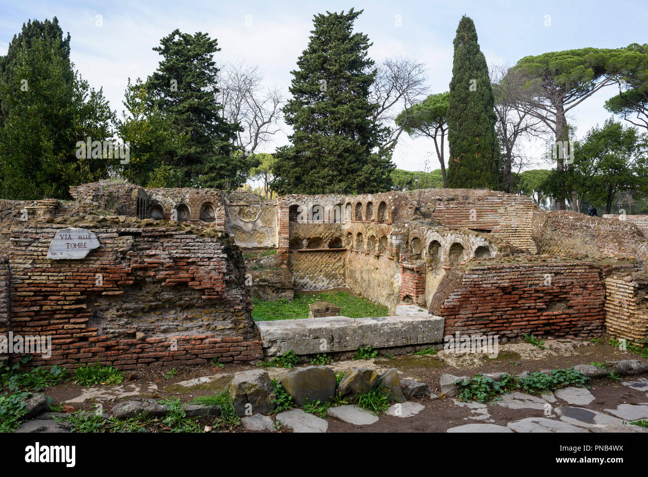 Rome. Italy. Ostia Antica. A columbarium with niches for urns, Necropolis of Porta Romana, Via delle Tombe. Regio V Stock Photo