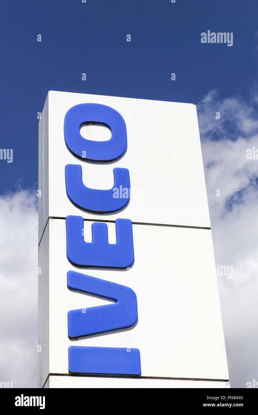 Vejle, Denmark - April 21, 2018: Iveco logo on a panel. Iveco,  is an Italian industrial vehicle manufacturer Stock Photo