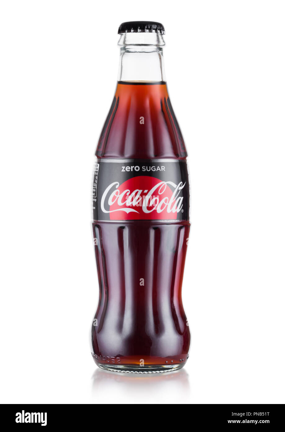 LONDON, UK - AUGUST 10, 2018: Bottle of Zero SugarCoca Cola soft drink on white. Stock Photo