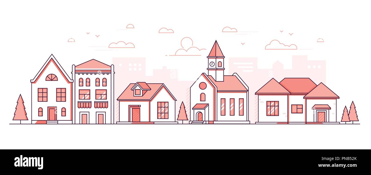City district - modern thin line design style vector illustration Stock Vector