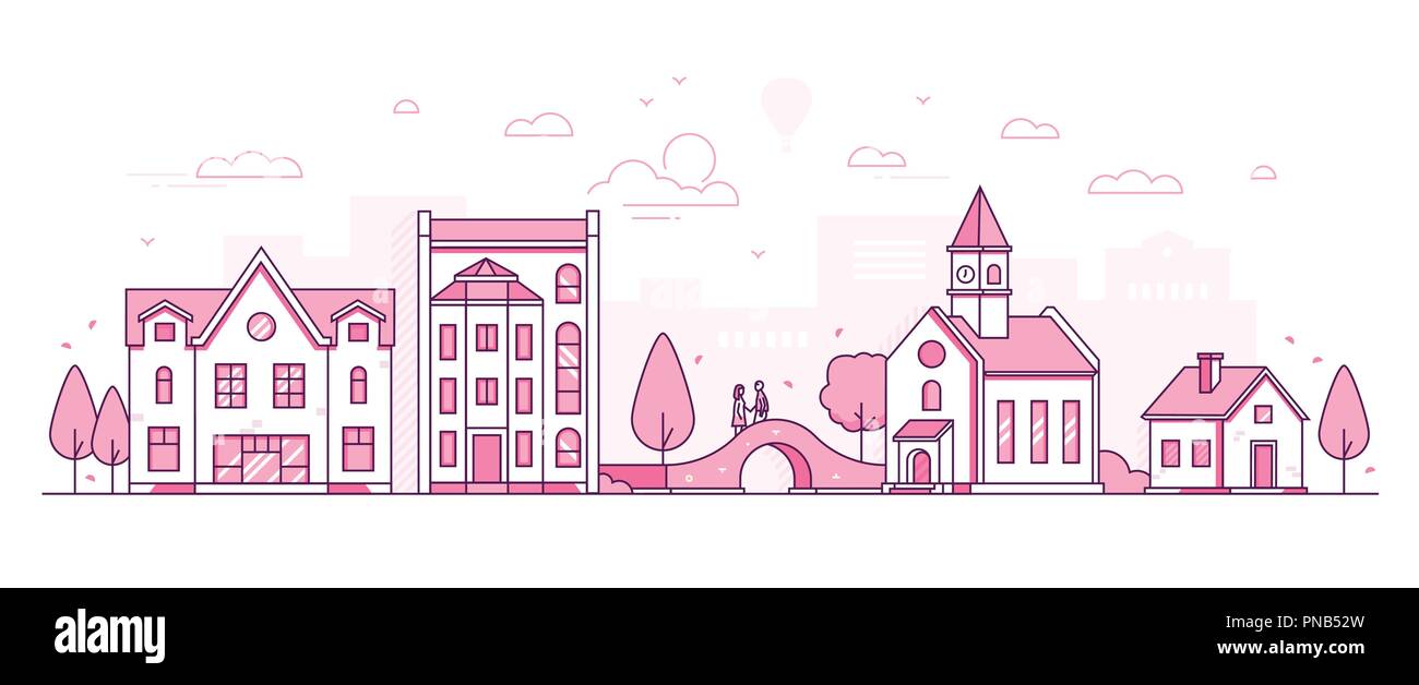 Old town - modern thin line design style vector illustration Stock Vector