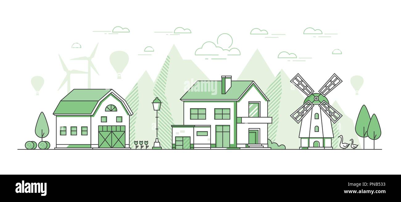 Eco farming - thin line design style vector illustration Stock Vector