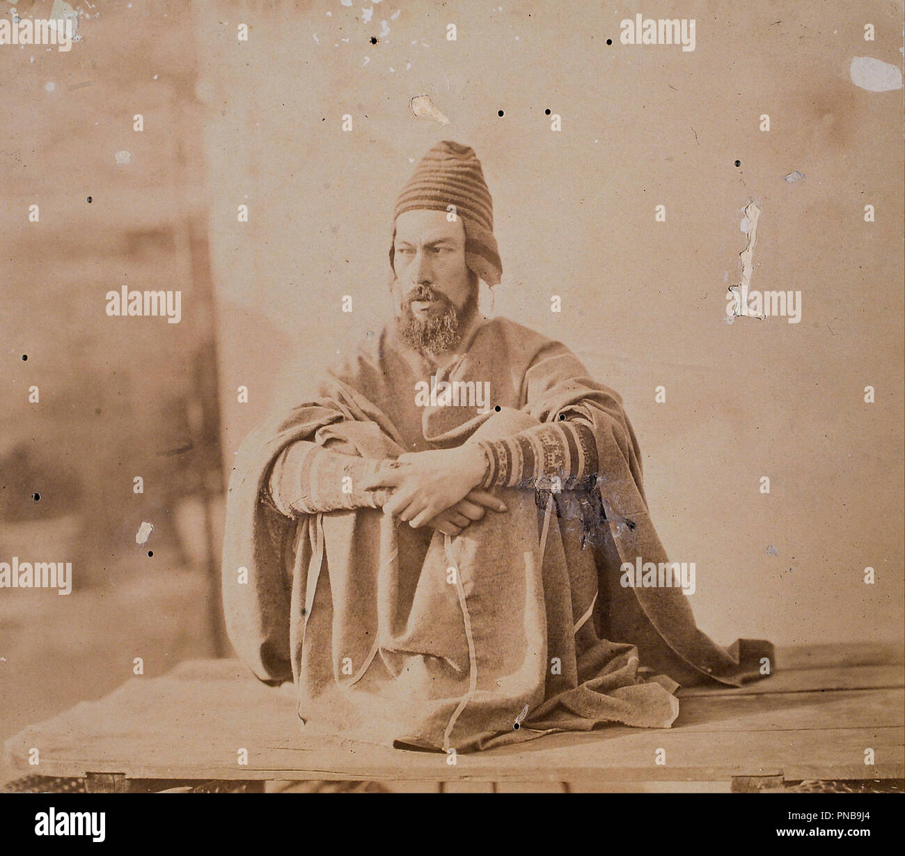Self portrait in native costume. Date/Period: 1868. Print on albumin paper. Height: 212 mm (8.34 in); Width: 242 mm (9.52 in). Author: Francisco Laso. Stock Photo