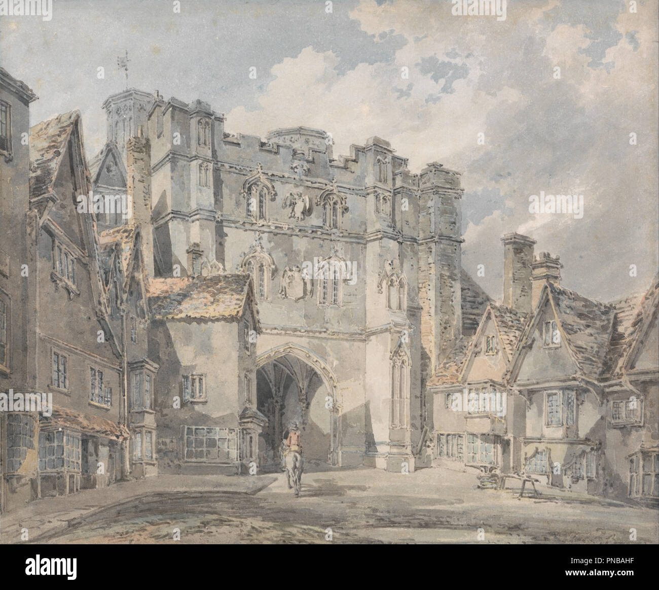 Christ Church Gate, Canterbury. Date/Period: 1793 to 1794. Painting. Watercolor. Height: 225 mm (8.85 in); Width: 273 mm (10.74 in). Author: J. M. W. Turner. Stock Photo