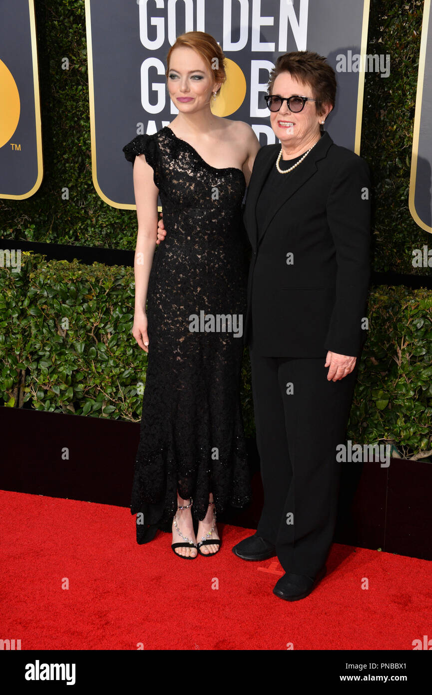 Emma Stone & Billie Jean King at the 75th Annual Golden Globe Awards at the Beverly Hilton Hotel, Beverly Hills, USA 07 Jan. 2018 Stock Photo