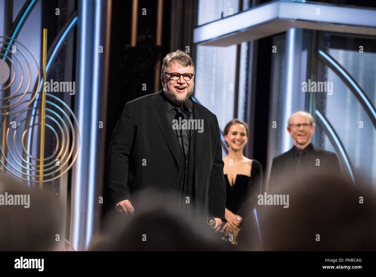 The Golden Globe is awarded to Guillermo del Toro for BEST DIRECTOR – MOTION PICTURE for 'The Shape of Water' at the 75th Annual Golden Globe Awards at the Beverly Hilton in Beverly Hills, CA on Sunday, January 7, 2018.  File Reference # 33508 577JRC  For Editorial Use Only -  All Rights Reserved Stock Photo