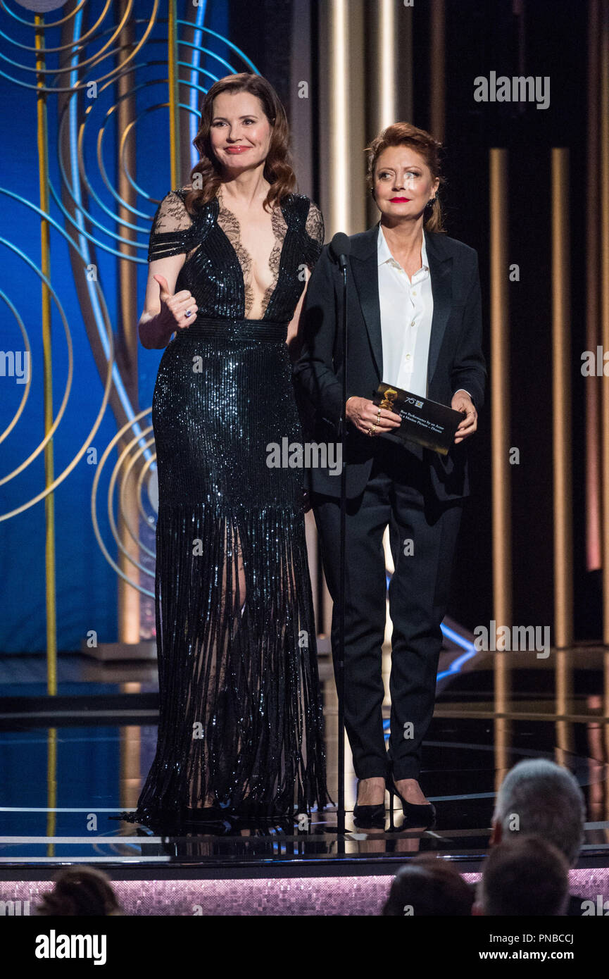 Geena Davis and Susan Sarandon present during the 75th Annual Golden(02)