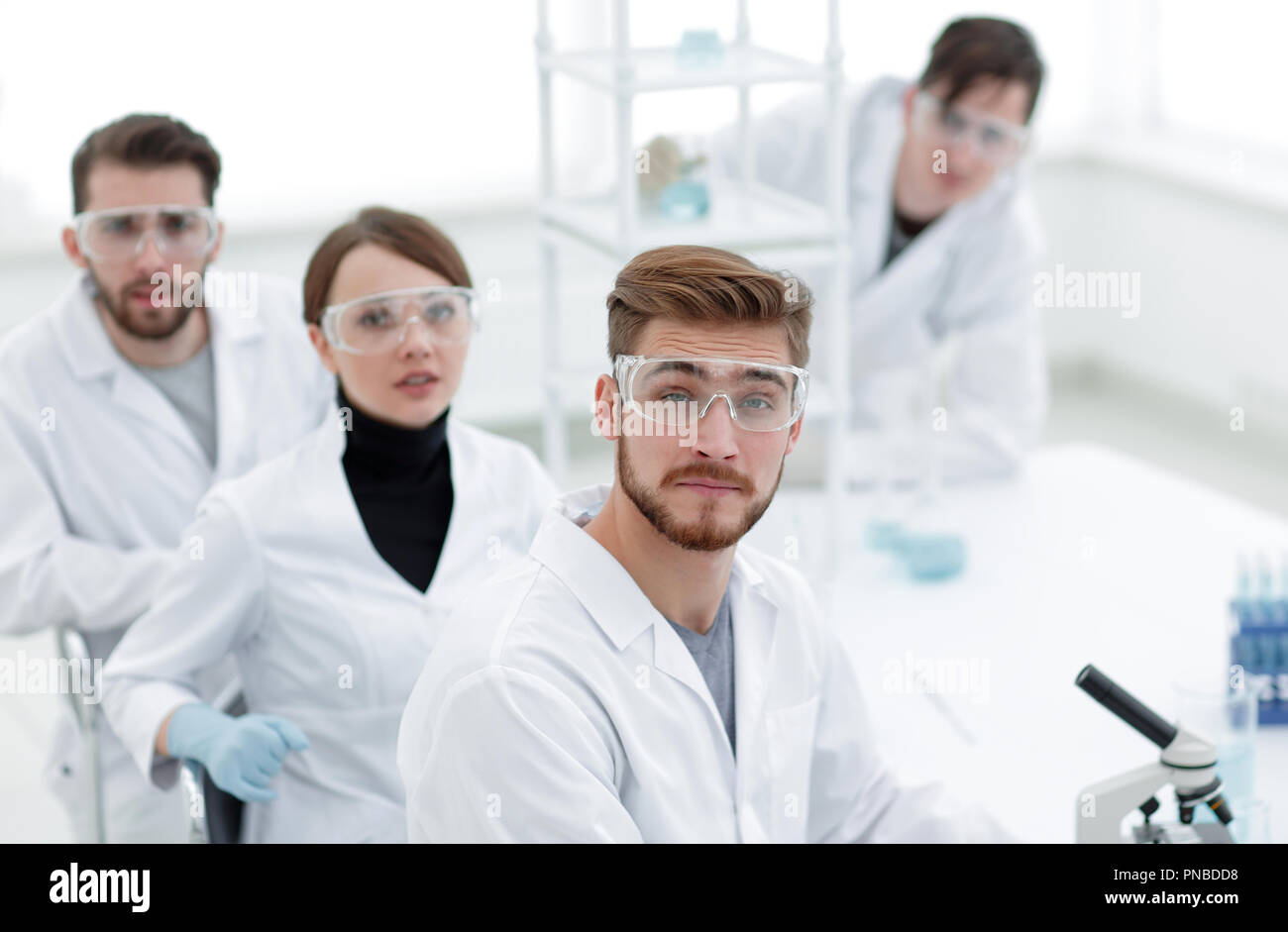 promising young scientists in the laboratory Stock Photo