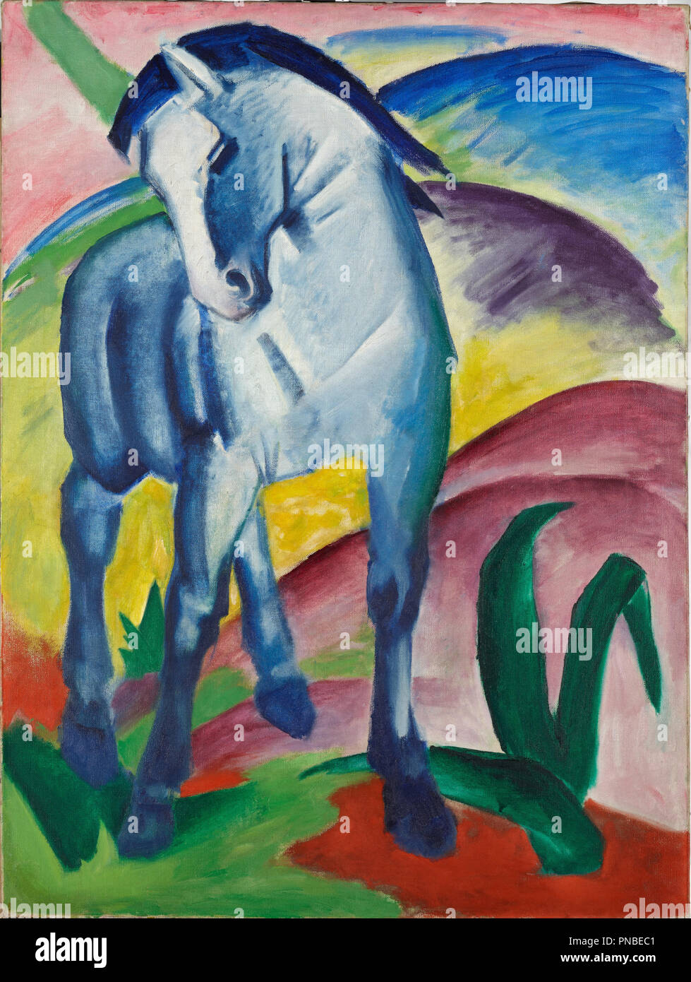 Blaues Pferd I. Date/Period: 1911. Painting. Oil on canvas. Height: 112 cm (44 in); Width: 84.5 cm (33.2 in). Author: FRANZ MARC. MARC, FRANZ. Stock Photo