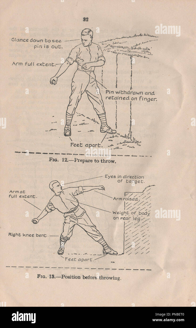 Small Arms Training Manual volume 1 pamphlet number 13 Grenade or Mills bomb published in 1937 to provide instruction to British military personnel on how to use the hand grenade during the pre-war period and World War Two Stock Photo