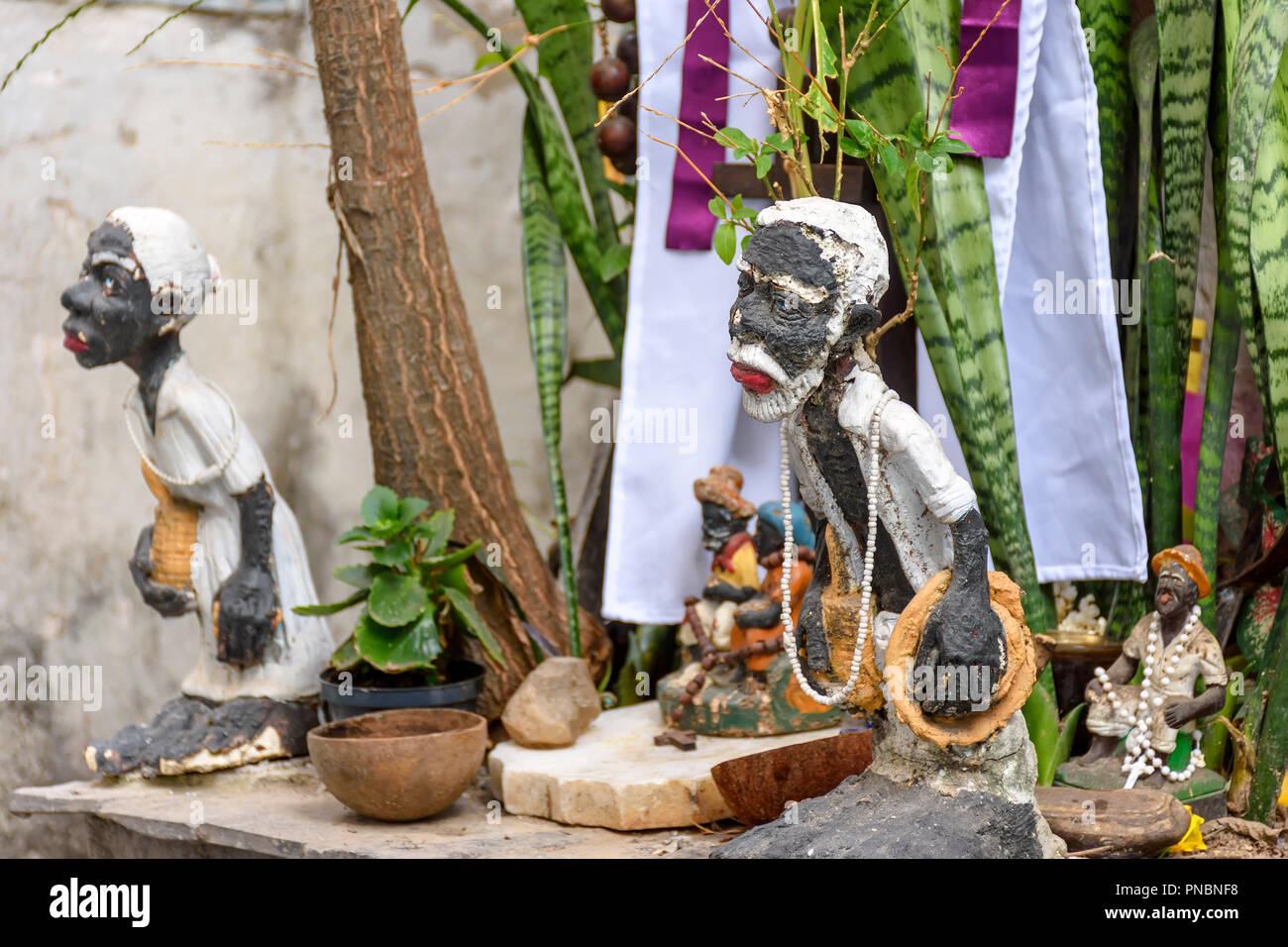 Religious altar of Umbanda, religion of African origin popular in Brazil Stock Photo