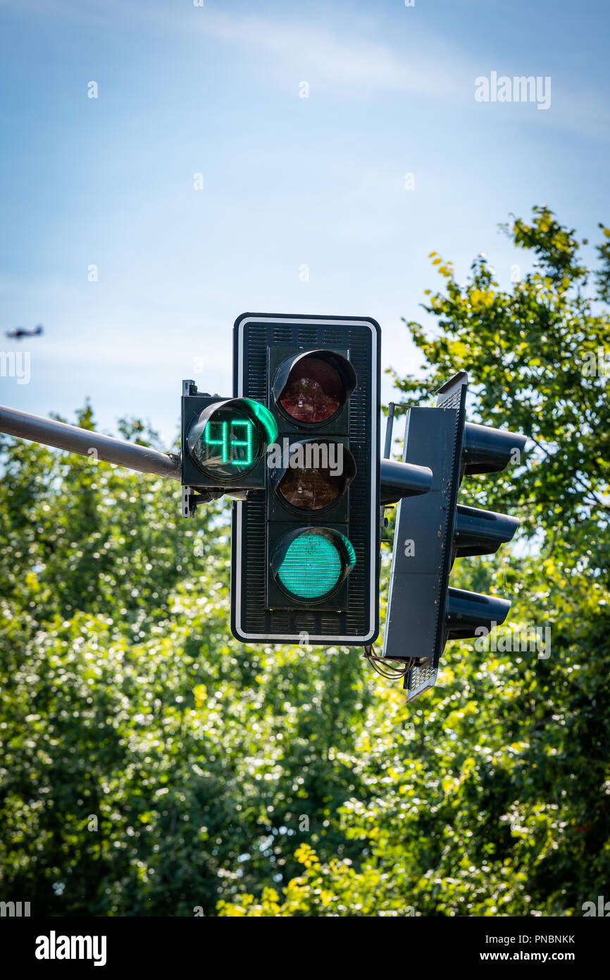 green color on the traffic light with count down - The number counts ...