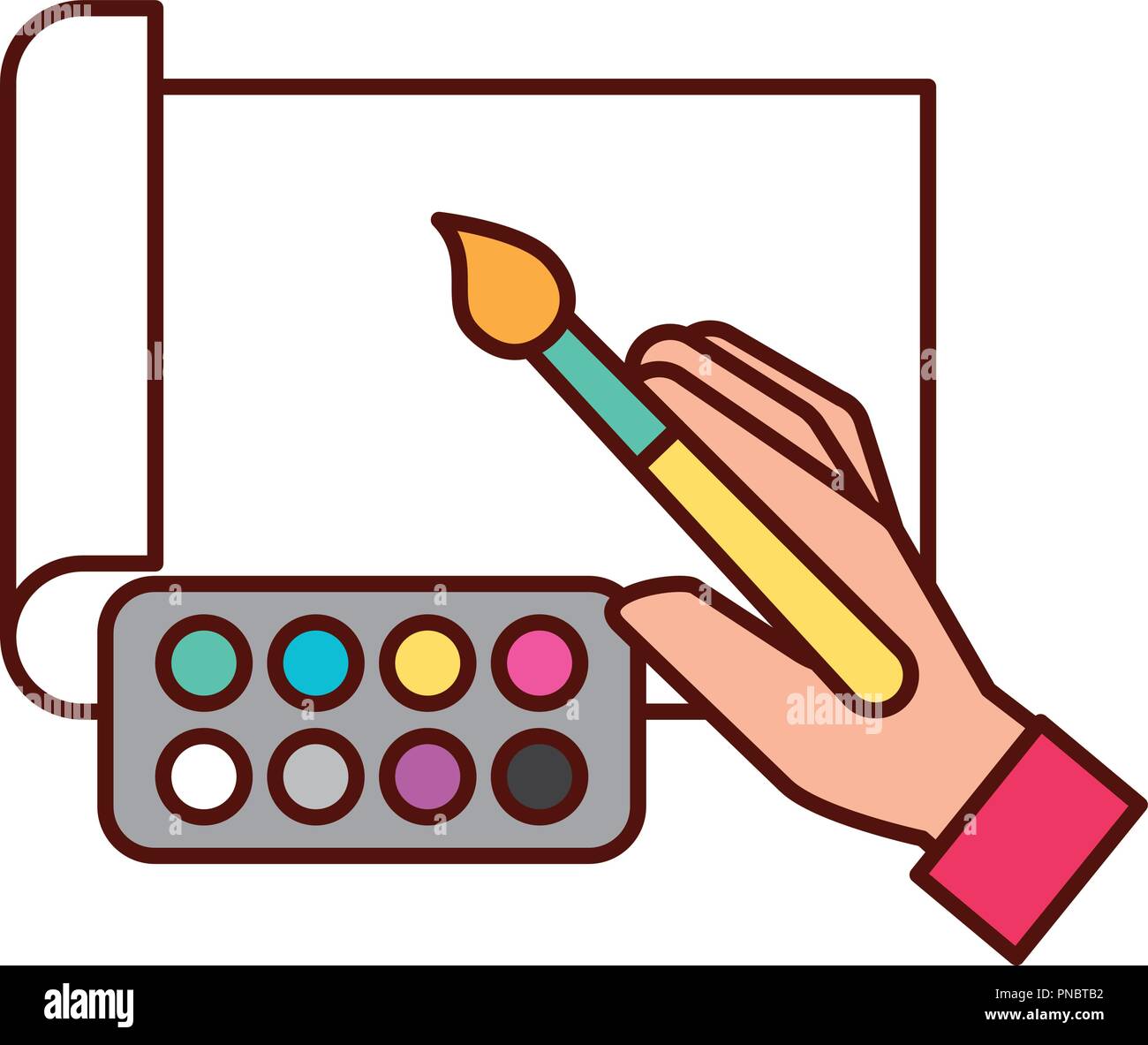 graphic designer hands with brush color painting Stock Vector Image ...