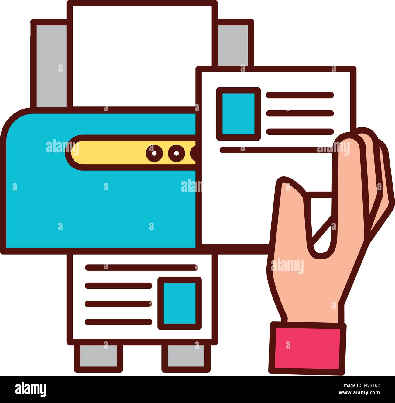 hand holding paper copy printer machine Stock Vector