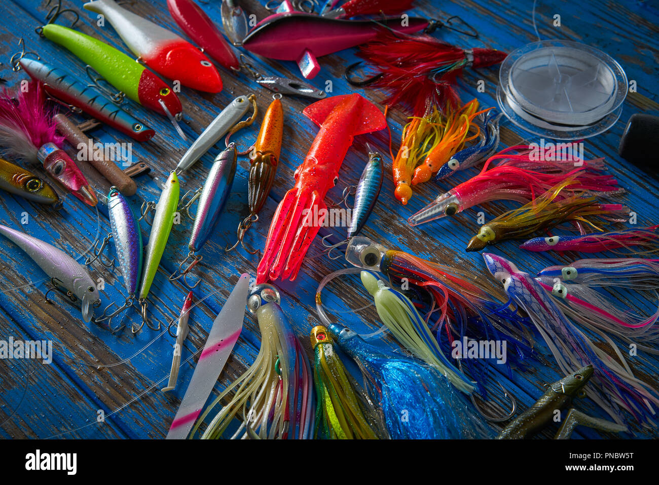 Fishing lures tackle collection for saltwater trolling and