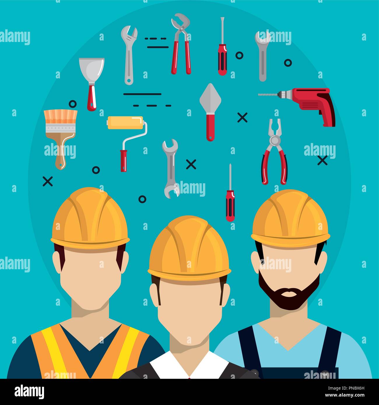 builders characters with construction equipment Stock Vector Image ...