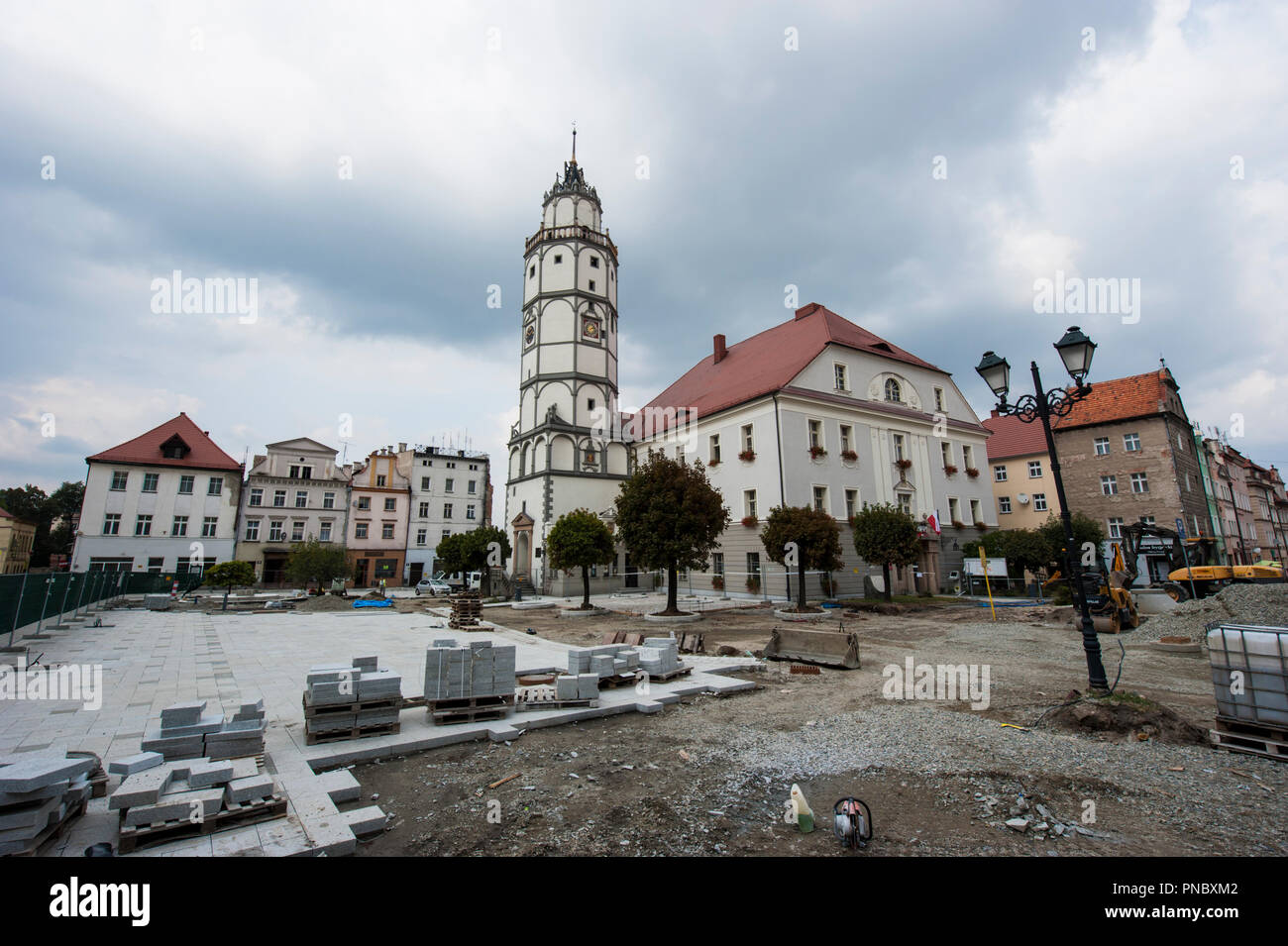 The town hall of Paczkow, southwestern Poland. Stock Photo