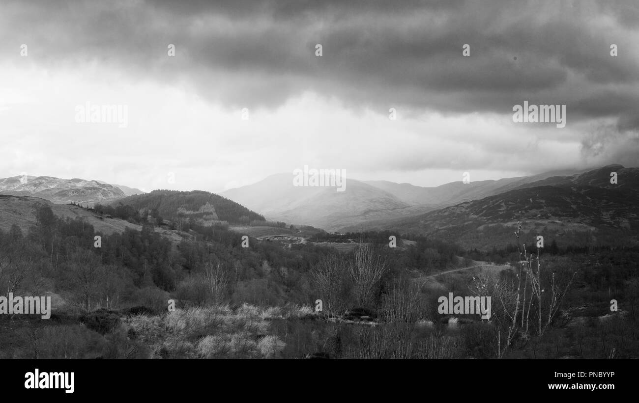 Scottish moody hillside 3 loch forest drive Stock Photo