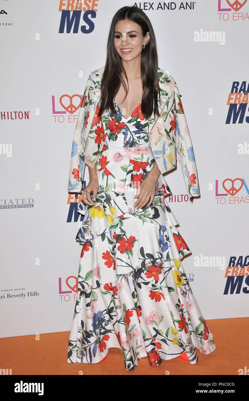 Victoria Justice at the 25th Annual Race to Erase MS Gala held at the Beverly Hilton in Beverly Hills, CA on Friday, April 20, 2018. Photo by PRPP / PictureLux  File Reference # 33582 045PPRP  For Editorial Use Only -  All Rights Reserved Stock Photo