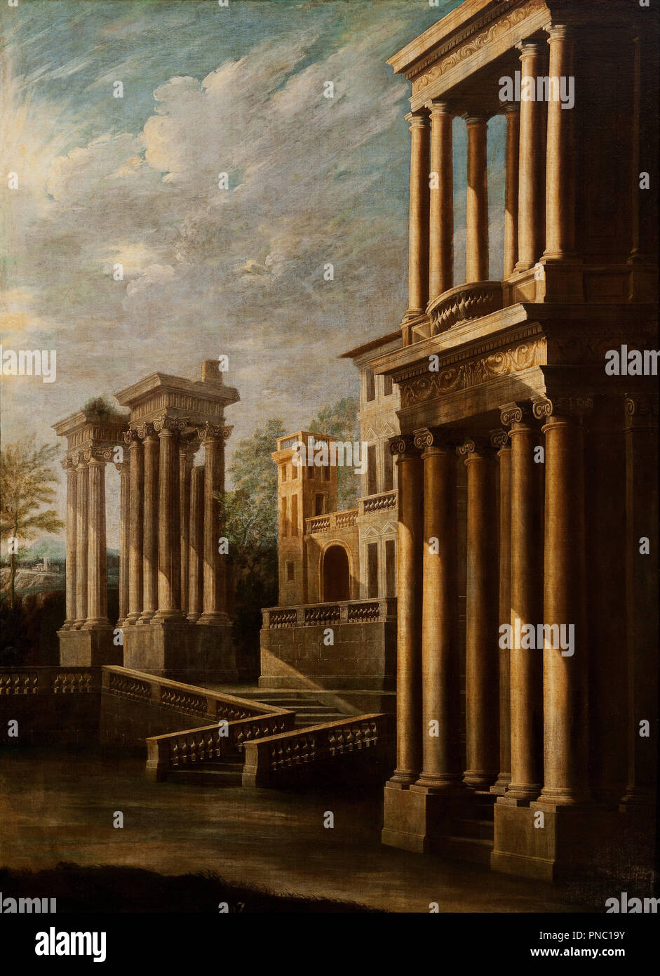 Exterior View of Buildings. Date/Period: 1700 - 1730. Painting. Oil on canvas. Height: 2,100 mm (82.67 in); Width: 1,520 mm (59.84 in). Author: LEONARDO COCCORANTE. COCCORANTE, LEONARDO. Stock Photo