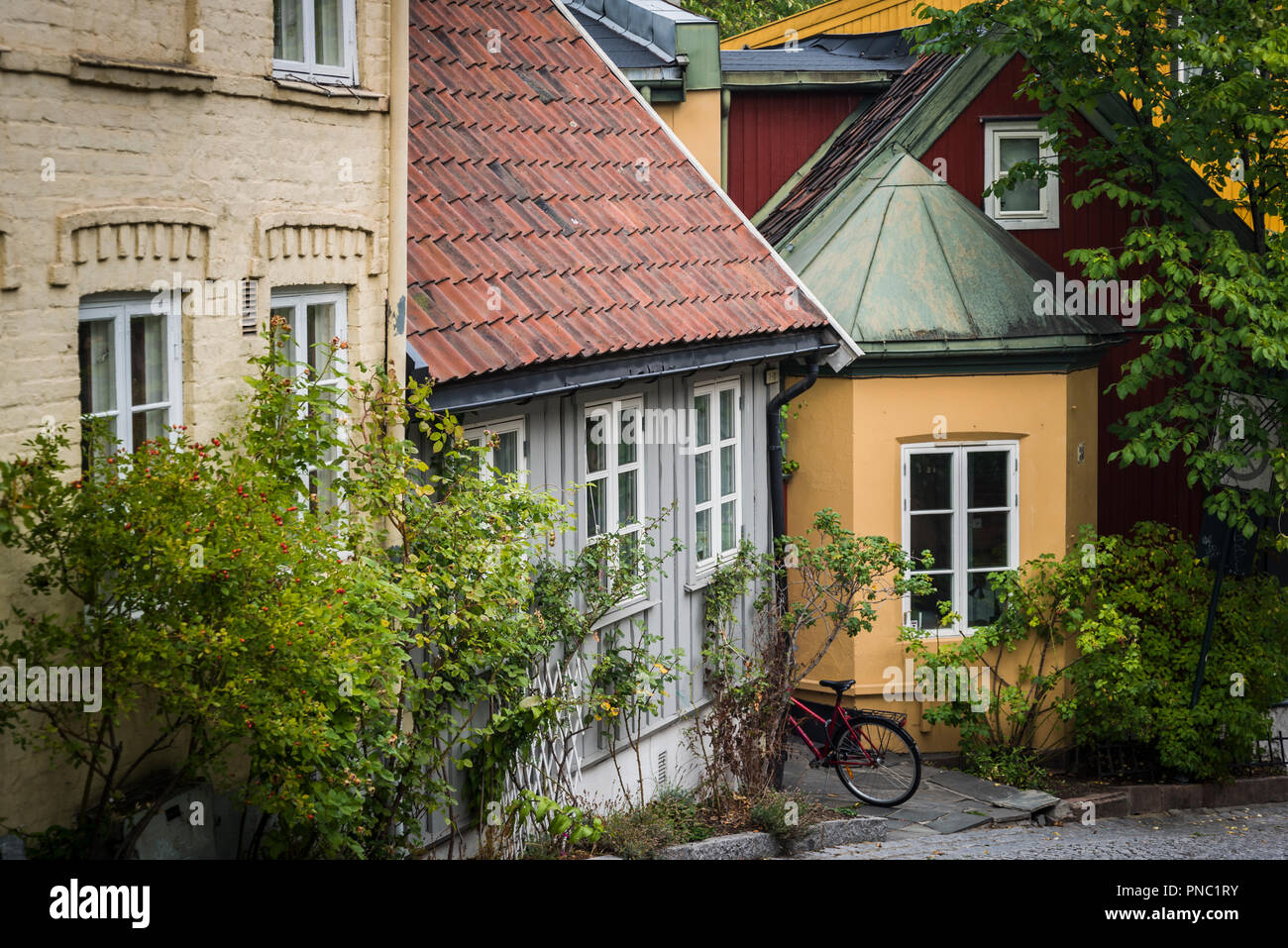 Damstredet neighbourhood known for quirky 18thcentury wooden houses, Oslo, Norway Stock Photo