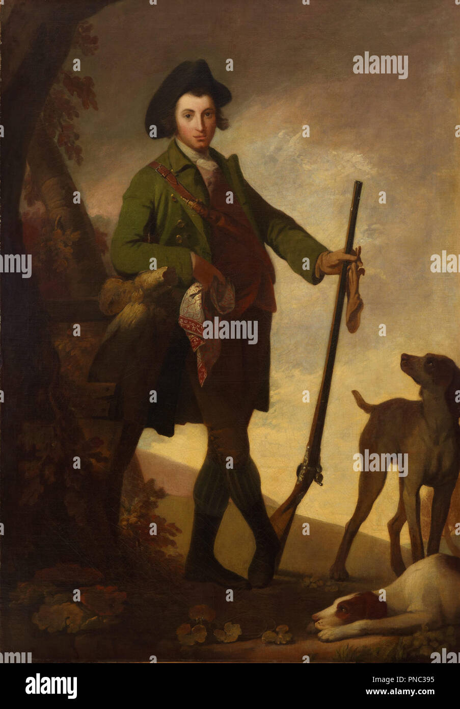 The young sportsman. Date/Period: 1766. Painting. Oil on canvas. Height: 2,273 mm (89.48 in); Width: 1,630 mm (64.17 in). Author: Robert Pine. ROBERT EDGE PINE. Stock Photo