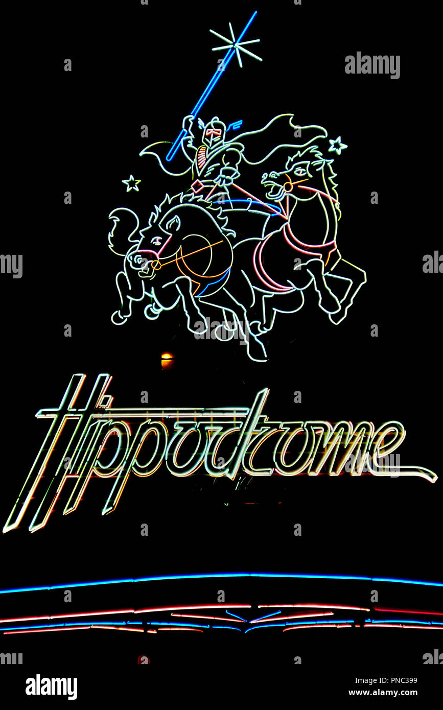 The Hippodrome nightclub sign, London, England, UK. Circa 1980's Stock Photo