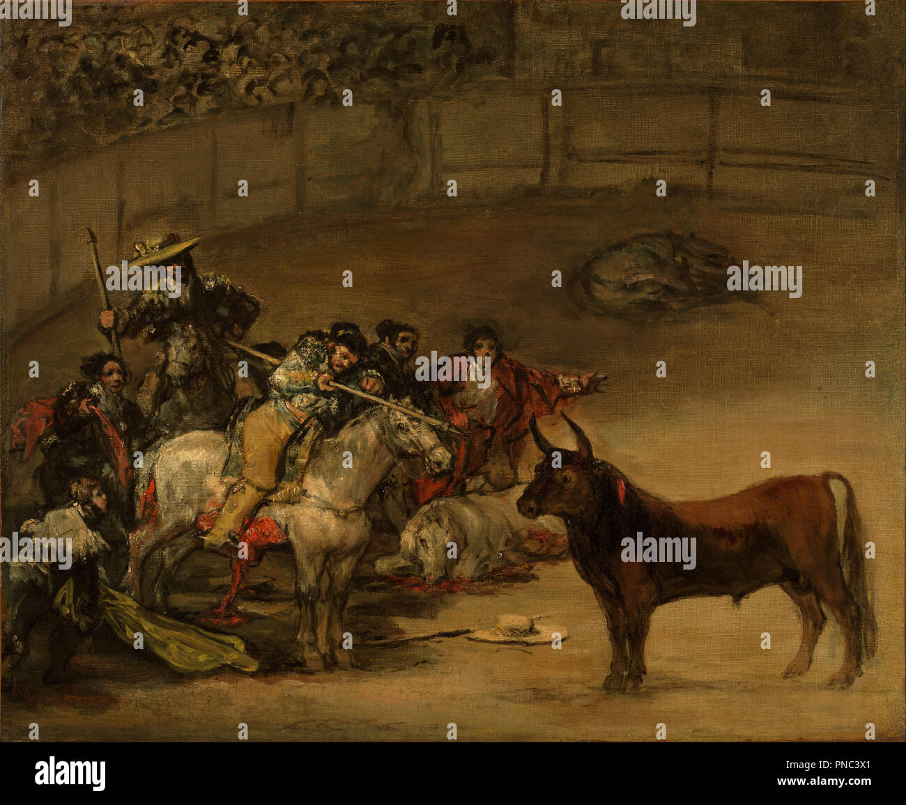 Bullfight, Suerte de Varas. Date/Period: 1824. Painting. Oil on canvas. Height: 495 mm (19.48 in); Width: 610 mm (24.01 in). Author: GOYA, FRANCISCO DE. Stock Photo