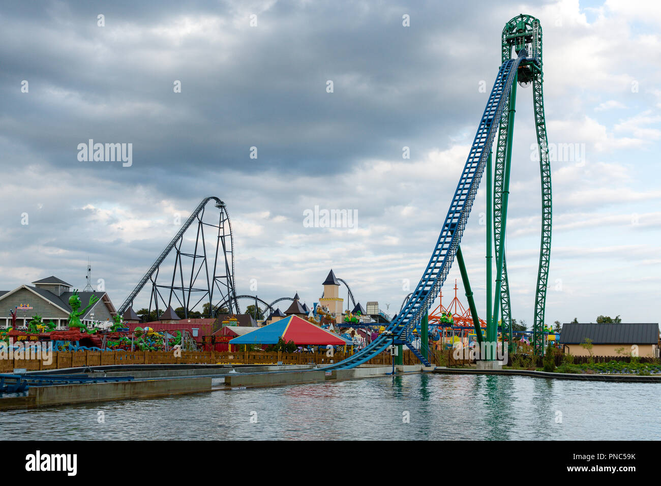 Energylandia the largest amusement park in Poland with the biggest roller  coaster in Europe located in Zator in Lesser Poland Stock Photo - Alamy