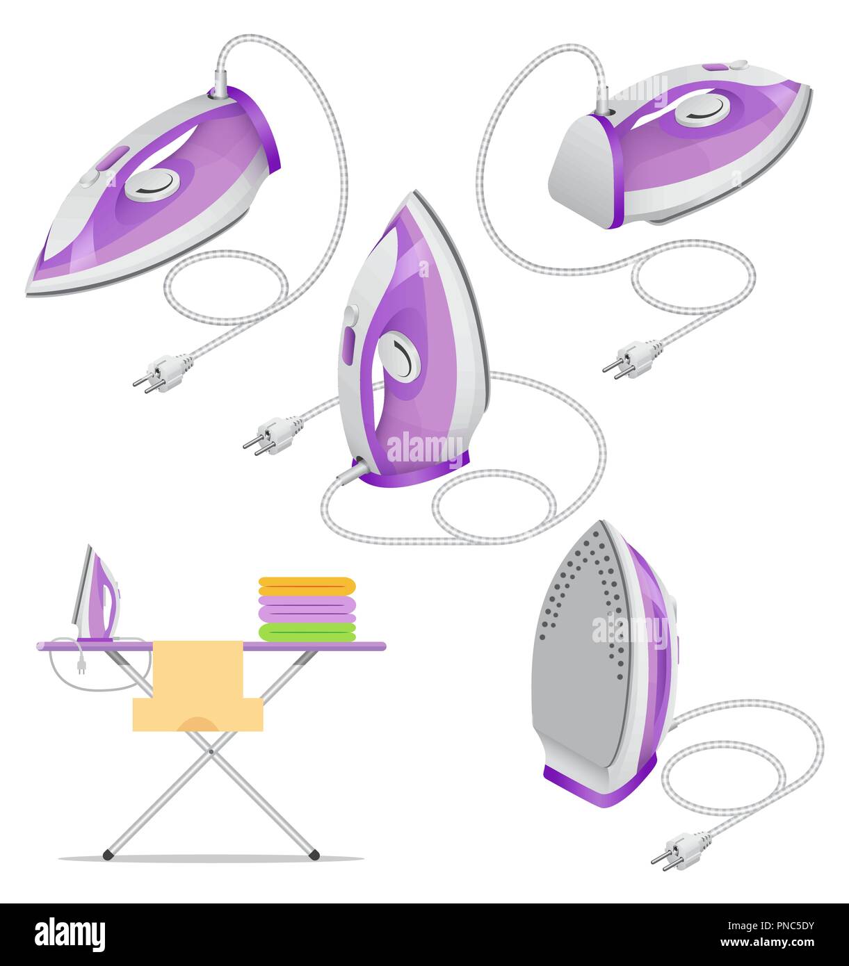 Isometric set of steam iron isolated on white background. Stock Vector