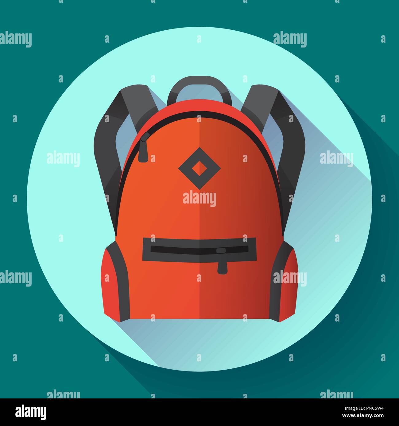 Icon of bright red school or travel backpack Stock Vector