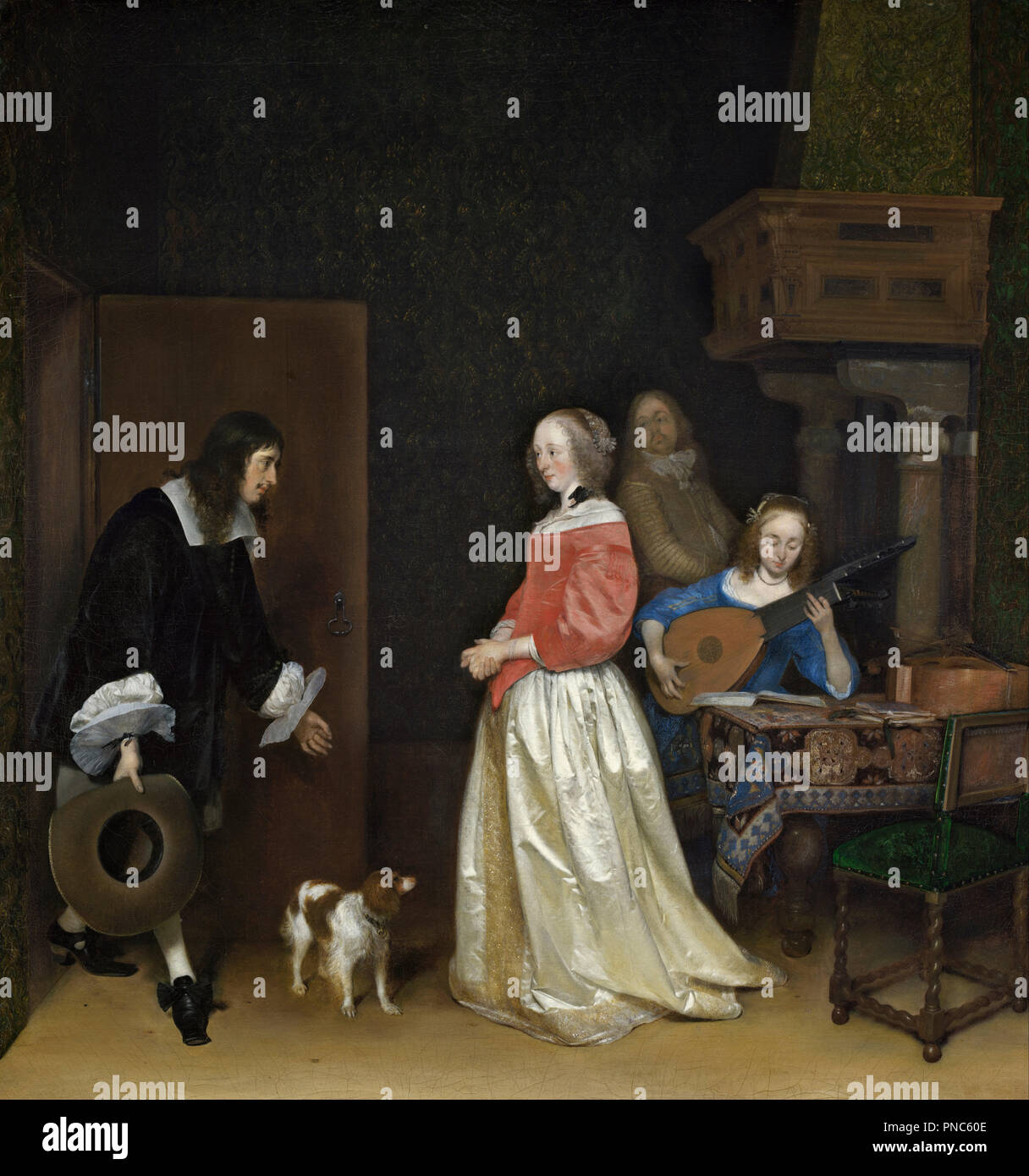 The Suitor's Visit. Date/Period: Ca. 1658. Painting. Oil on canvas. Height: 800 mm (31.49 in); Width: 750 mm (29.52 in). Author: Gerard ter Borch the Younger. Stock Photo