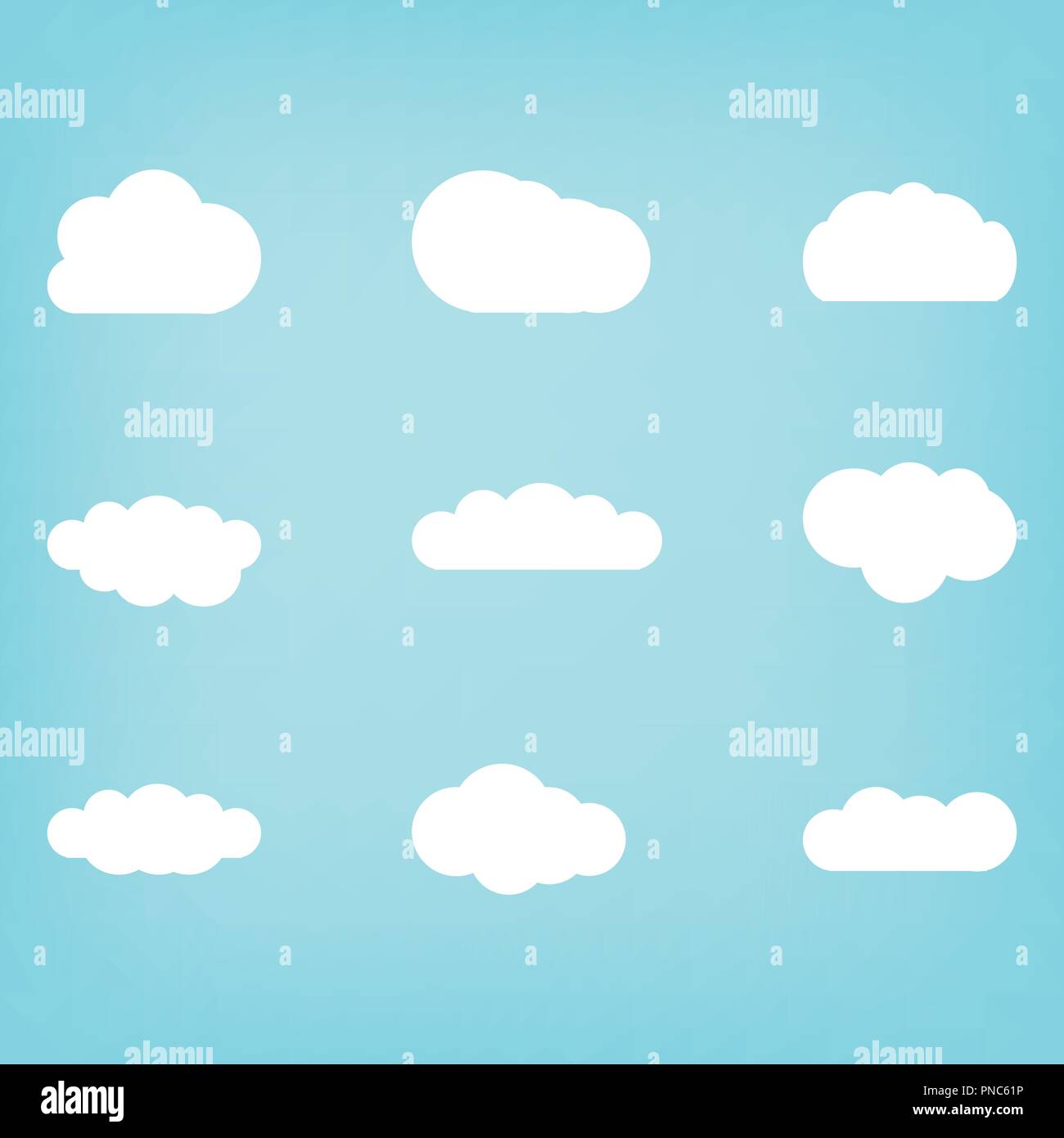 Vector illustration. Set of white clouds on a blue background. Flat ...