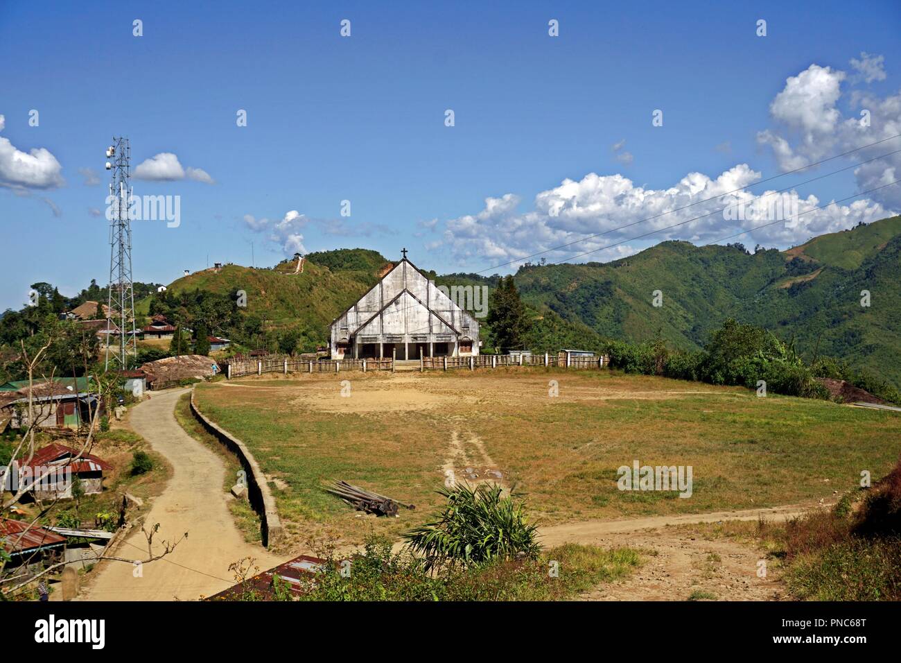 wodden catholic church in Longwa, Nagaland, India Stock Photo