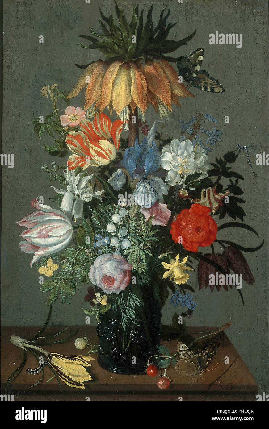 Flower Still Life with Crown Imperial. Date/Period: 1626. Painting. Height: 43 mm (1.69 in); Width: 29 mm (1.14 in). Author: JOHANNES BOSSCHAERT. Stock Photo