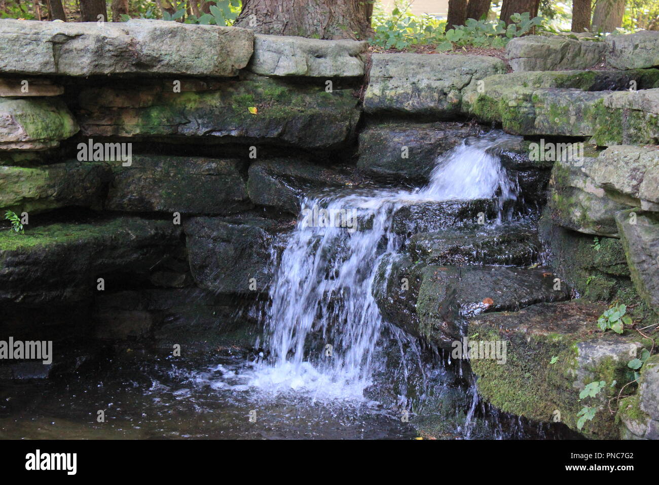 Grosse Pointe Lighthouse and Evanston Historical Society waterfall and