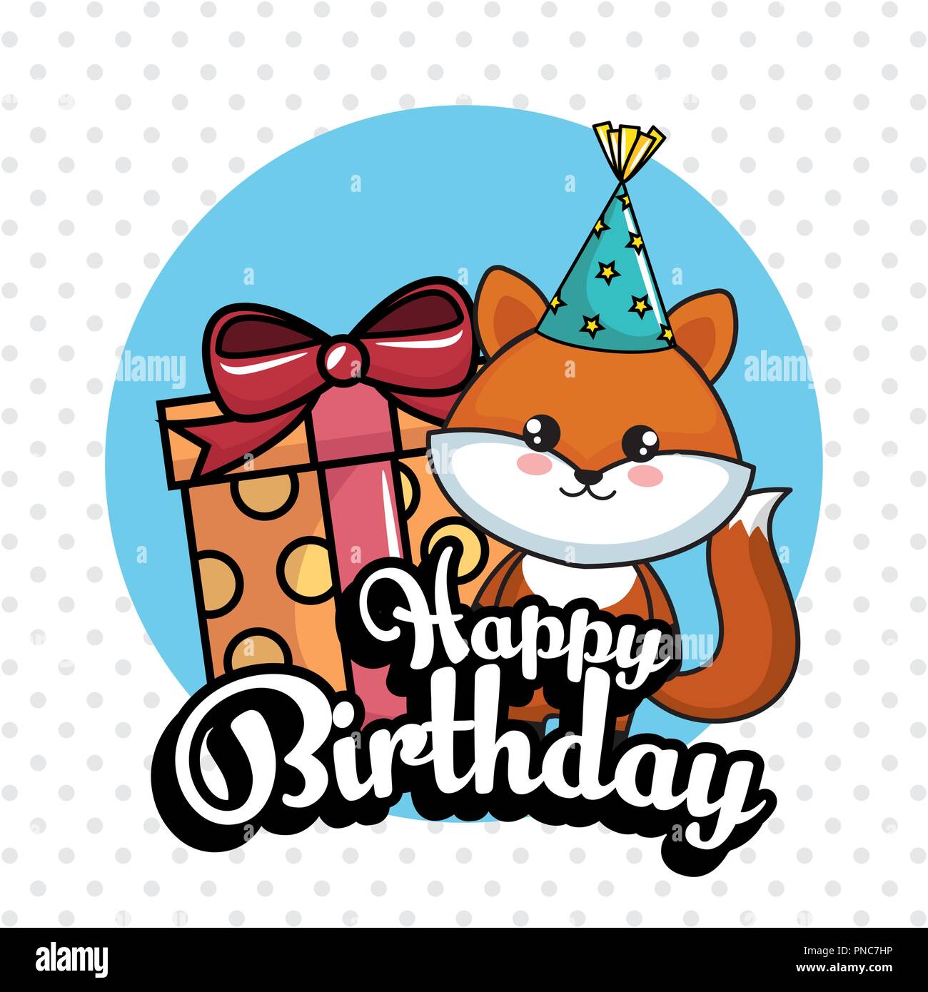 happy birthday card with cute fox Stock Vector Image & Art - Alamy