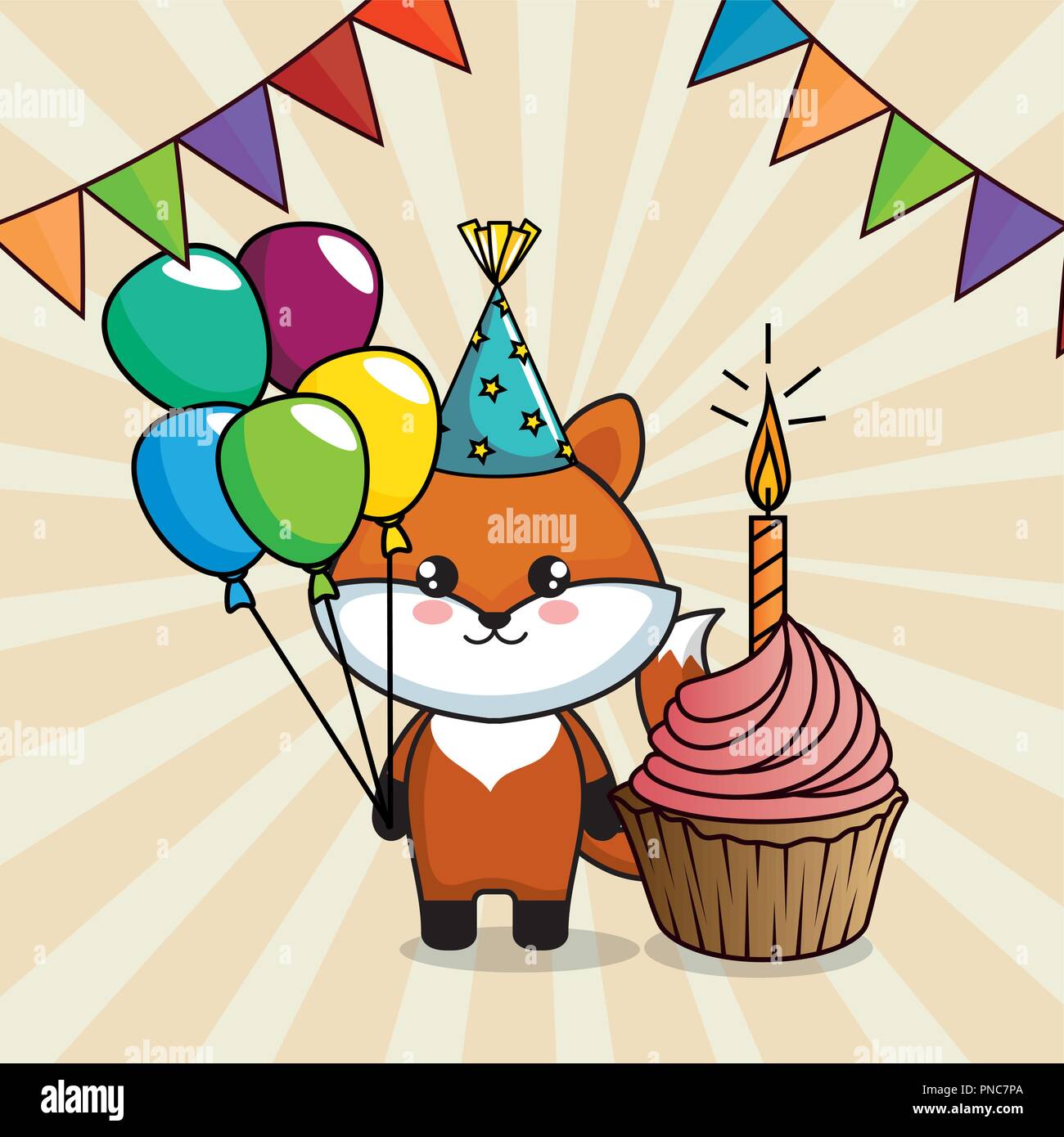 happy birthday card with cute fox Stock Vector Image & Art - Alamy