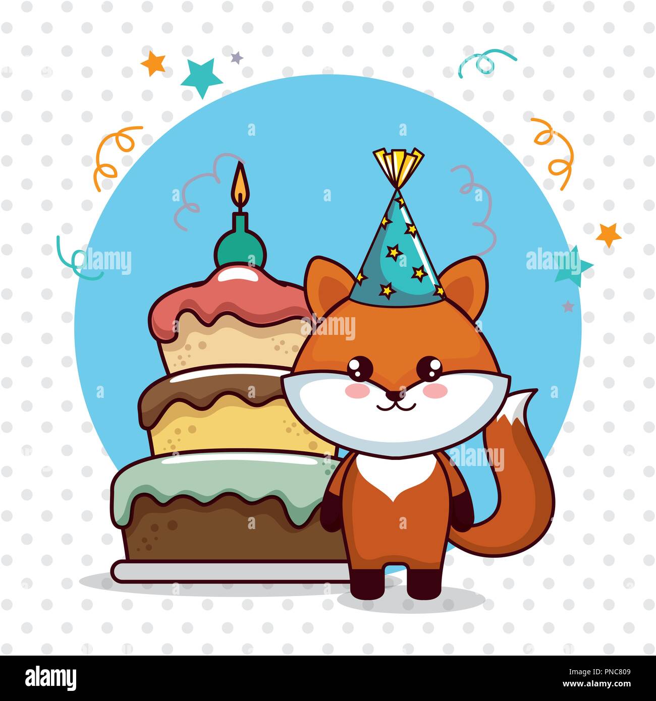 happy birthday card with cute fox Stock Vector Image & Art - Alamy