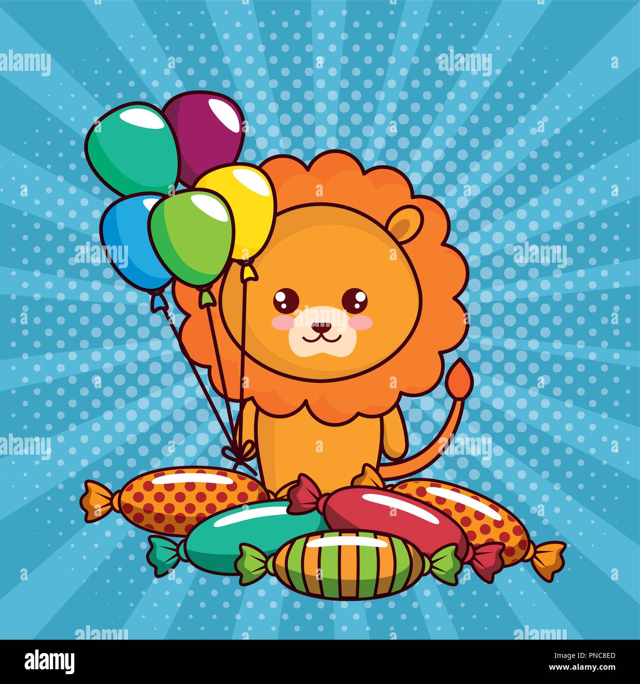 happy birthday card with cute lion Stock Vector Image & Art - Alamy