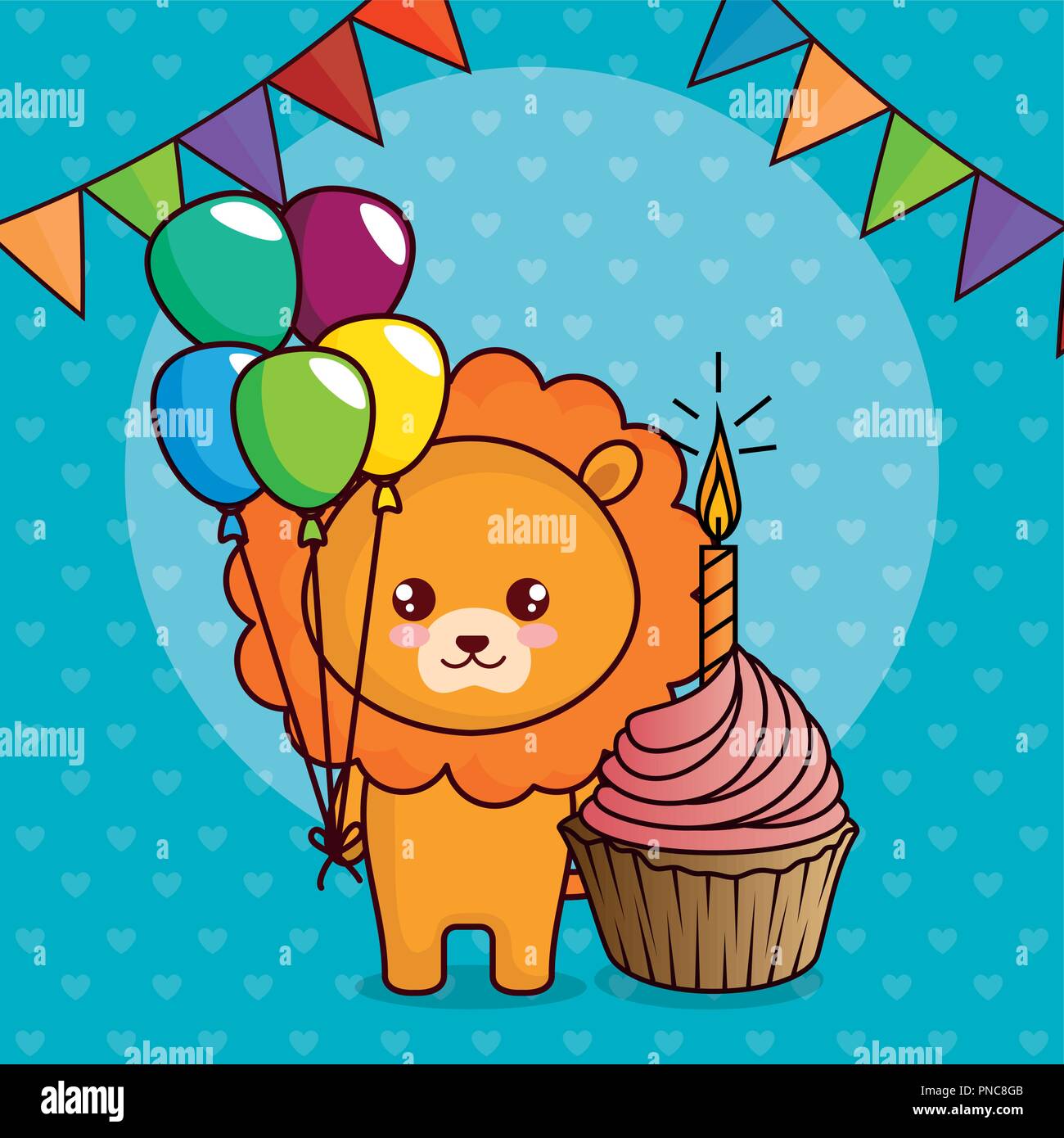 happy birthday card with cute lion Stock Vector Image & Art - Alamy