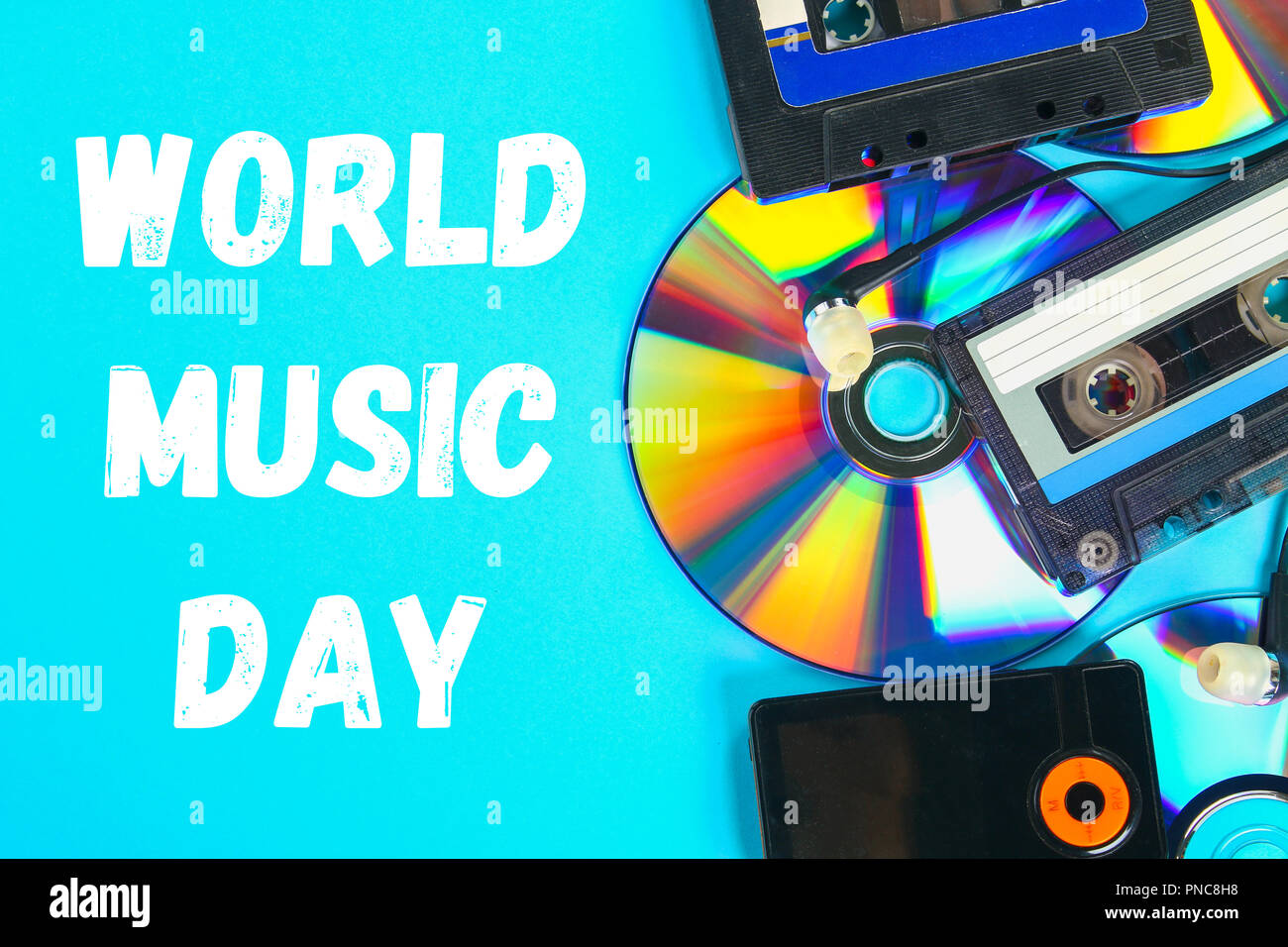 World, international music day. The concept of the evolution of music.  Cassette, CD-disk, mp3 player. Vintage and modernity. Music support Stock  Photo - Alamy