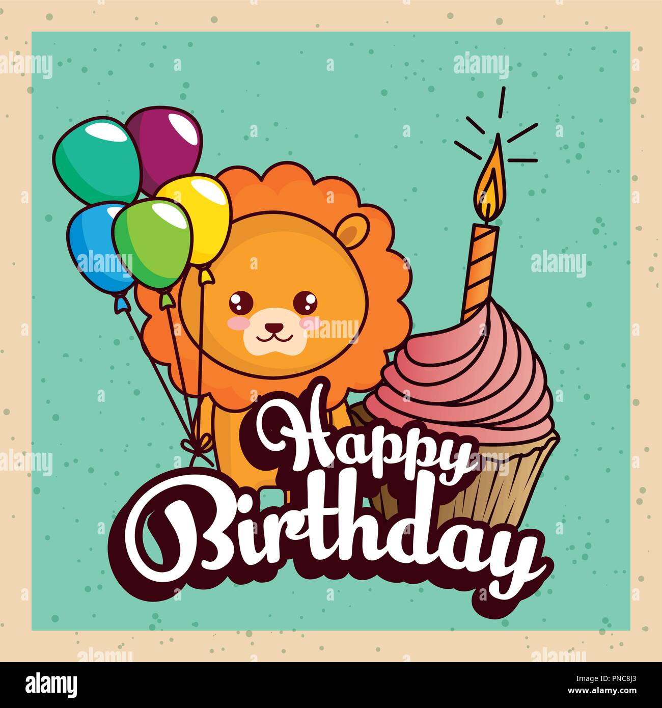 happy birthday card with cute lion Stock Vector Image & Art - Alamy