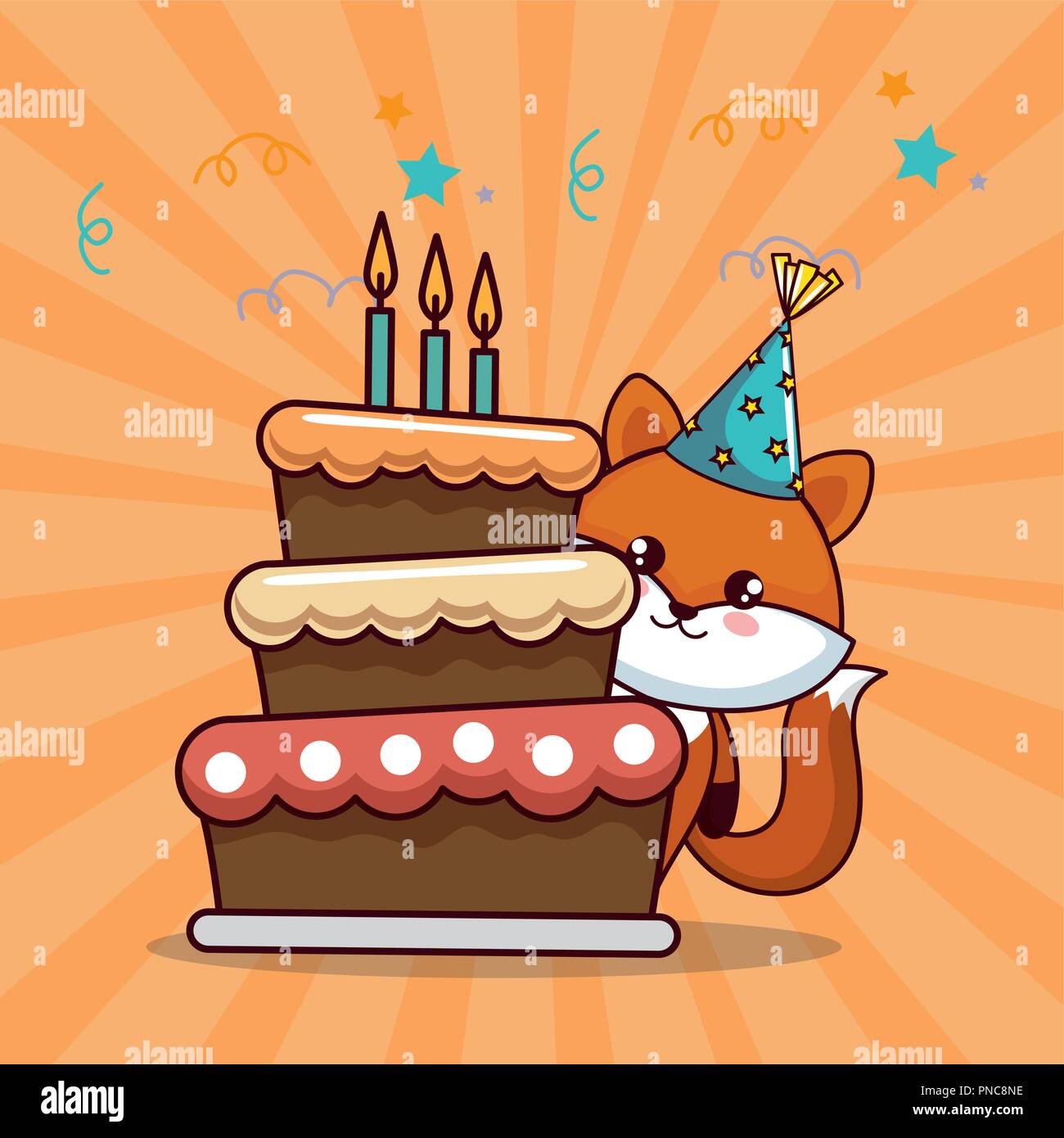 happy birthday card with cute fox Stock Vector Image & Art - Alamy