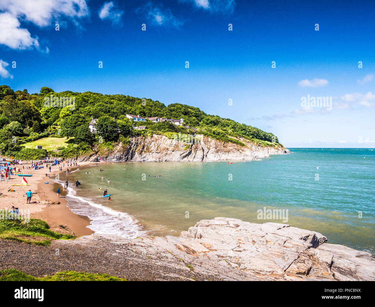 The bay at Aberporth on the Welsh coast in Ceredigion. Stock Photo