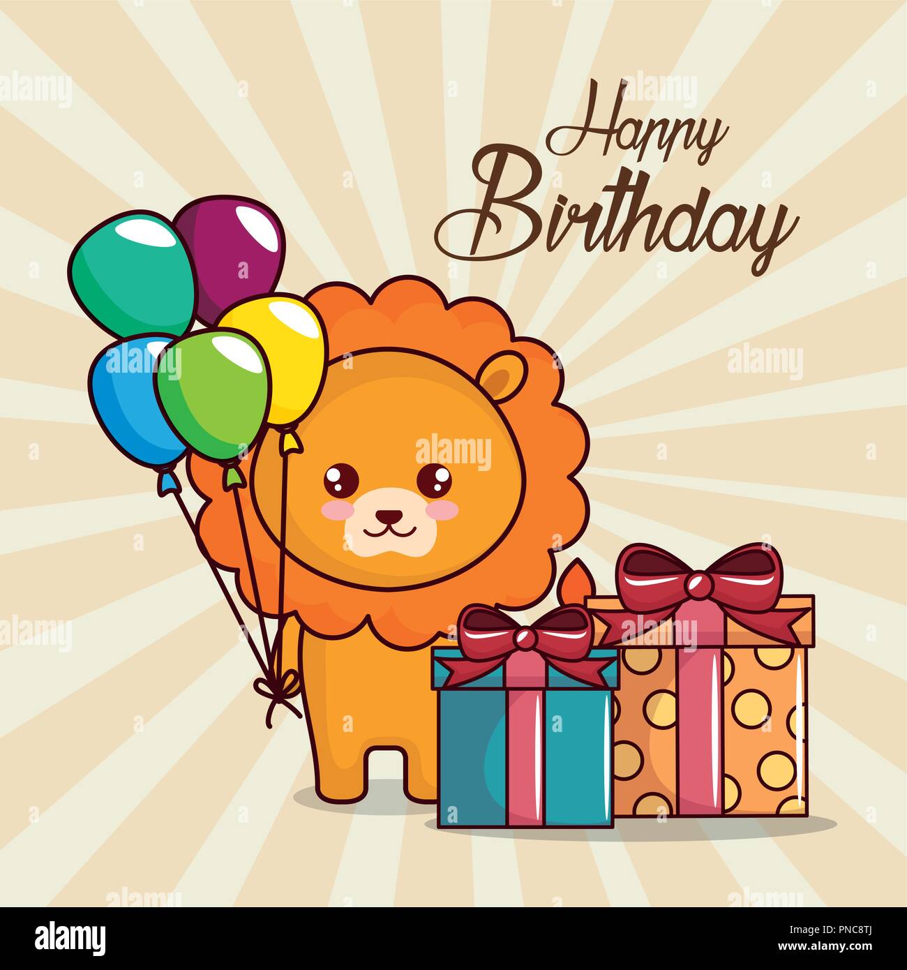 happy birthday card with cute lion Stock Vector Image & Art - Alamy