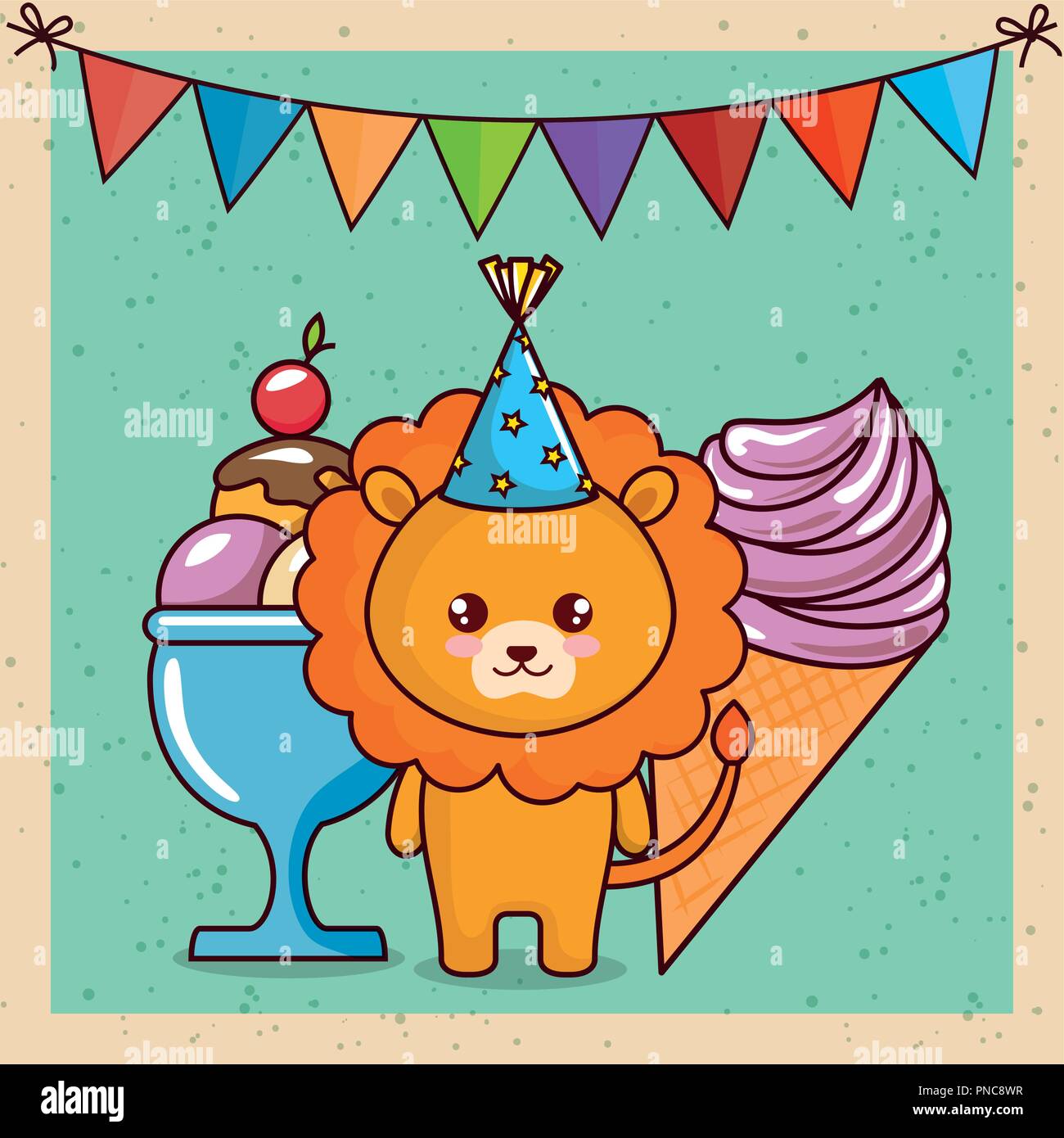 happy birthday card with cute lion Stock Vector Image & Art - Alamy