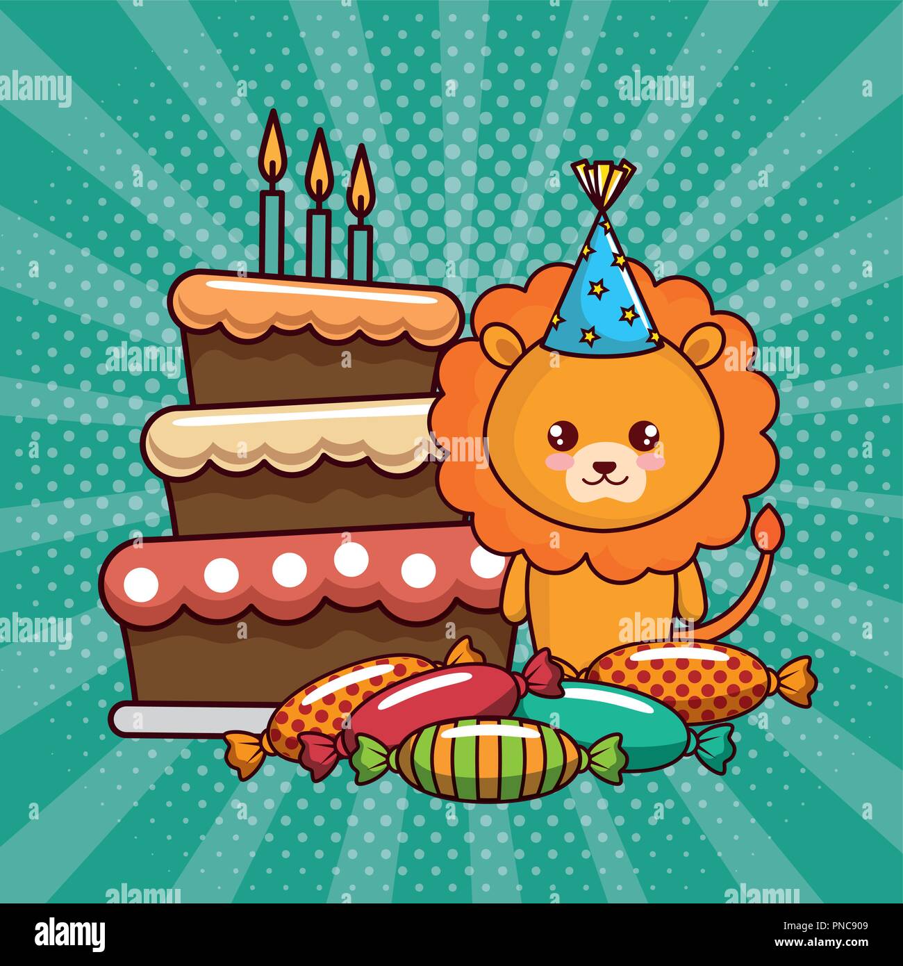happy birthday card with cute lion Stock Vector Image & Art - Alamy