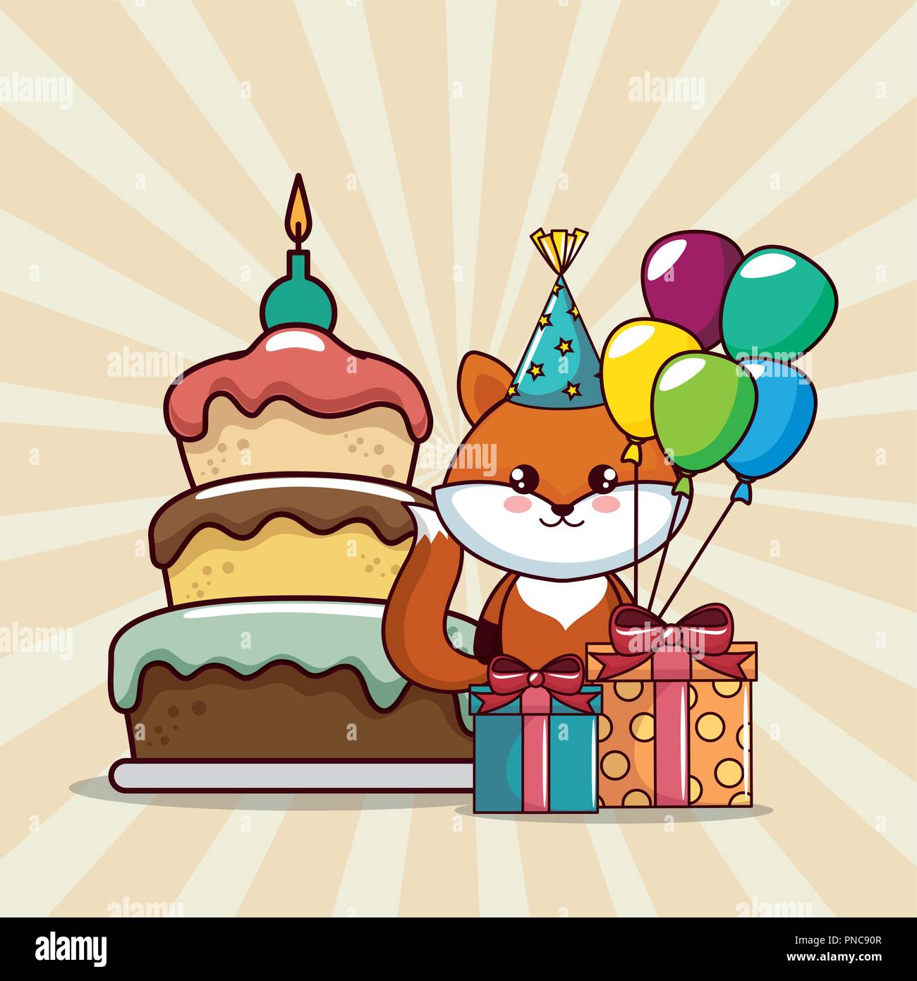 happy birthday card with cute fox Stock Vector Image & Art - Alamy