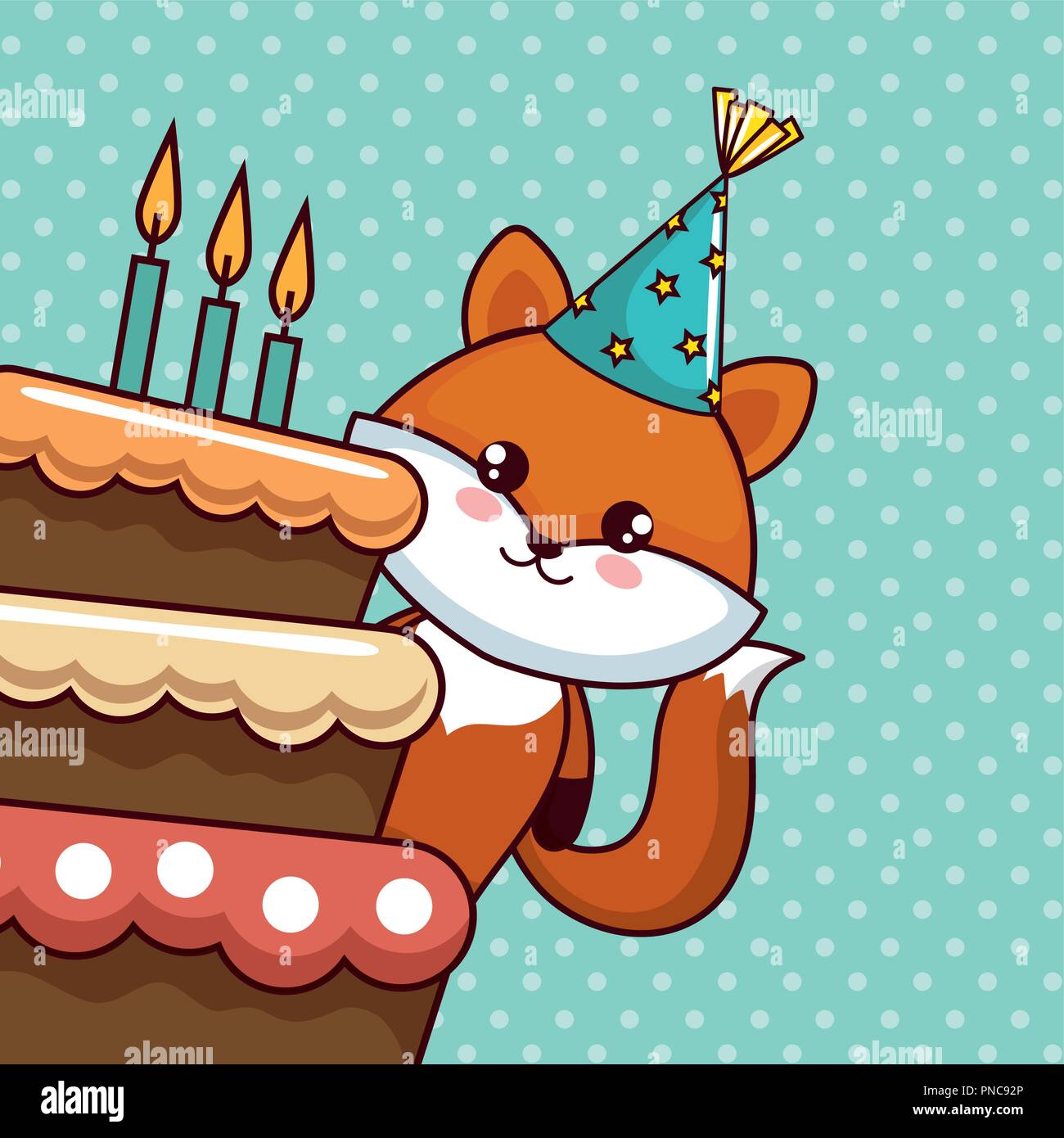 happy birthday card with cute fox Stock Vector Image & Art - Alamy